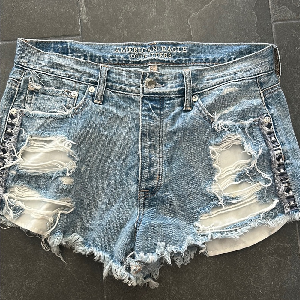 American Eagle Outfitters Ripped Blue Jean Shorts